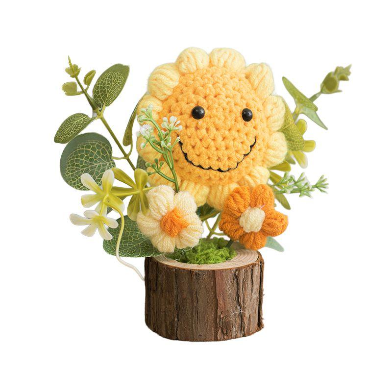 Hand Woven Potted Crochet Artificial Flower Desk Decoration