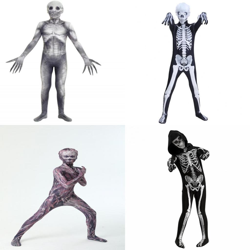 Costume da Scheletro per Bambini Tuta con Tessuto in Seta di Latte per Feste Cosplay