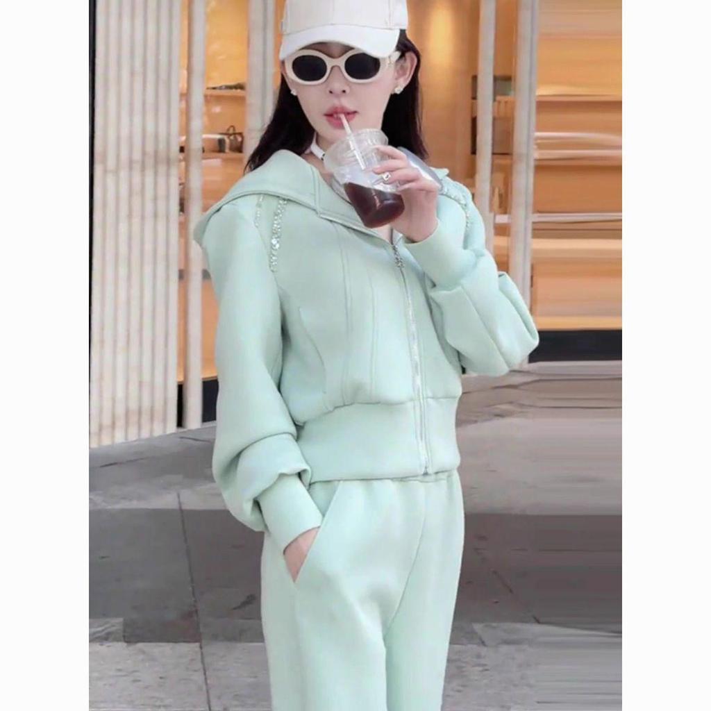 2025 Chic European Women's Spring Tracksuit: Hooded Sweatshirt & Wide-Leg Pants Two-Piece Set