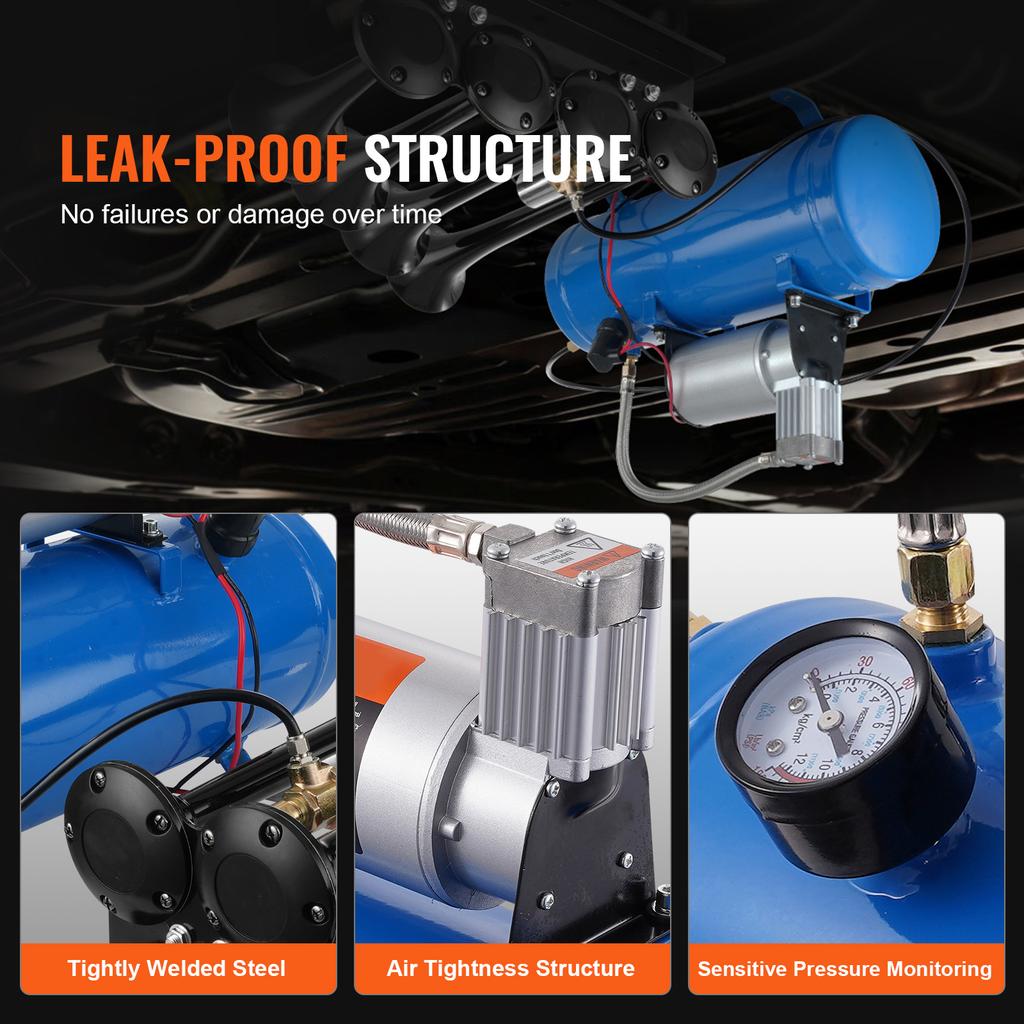 SucceBuy 12V Air Compressor with Tank 3/6L Train Horn Air Compressor 120psi Air Compressor System for Train Horn/Inflating Tire