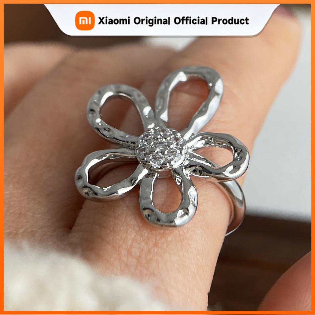 Xiaomi 925 Sterling Silver Finger Rings for Women Big Flower Couple Minimalist Ring Party Jewelry Gift Prevent Allergy