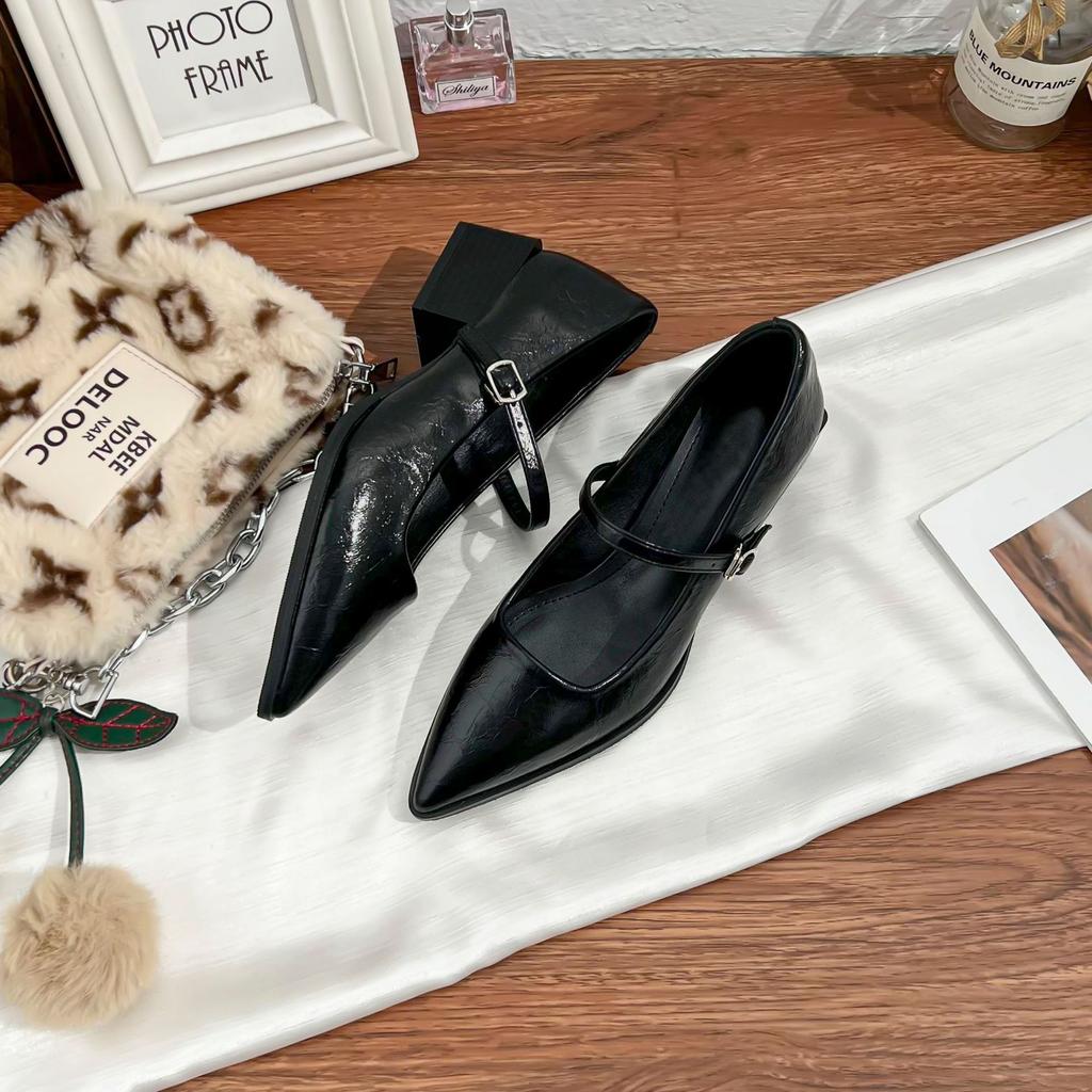 High Heels Women's Thick Heels Are Not Tired of Feet French One-word Single Shoes with Pointed Toes 2025 Spring and Summer New Fashion Huizhou Women'