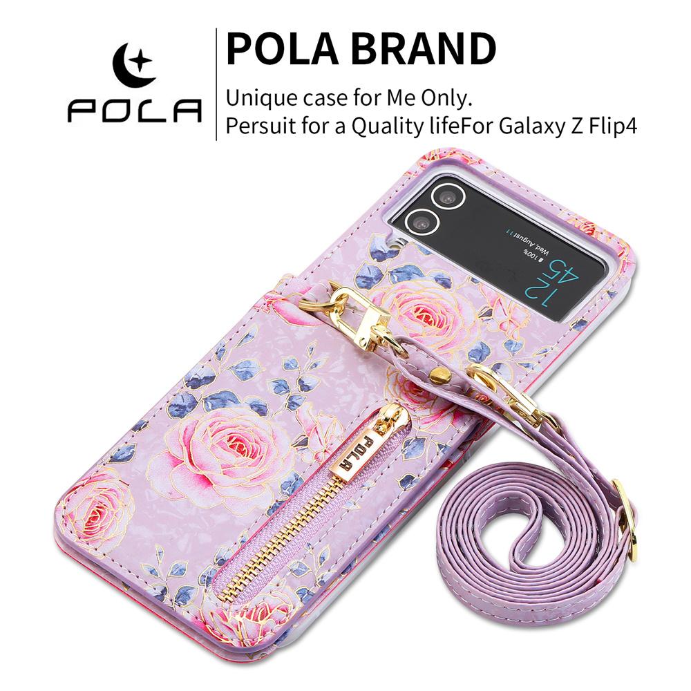 Crossbody Phone Case for Samsung Galaxy Z Flip 5 4 3 5G Flip4 Flip5 Retro Rose Cards Slot Shockproof Leather Cover with Lanyard
