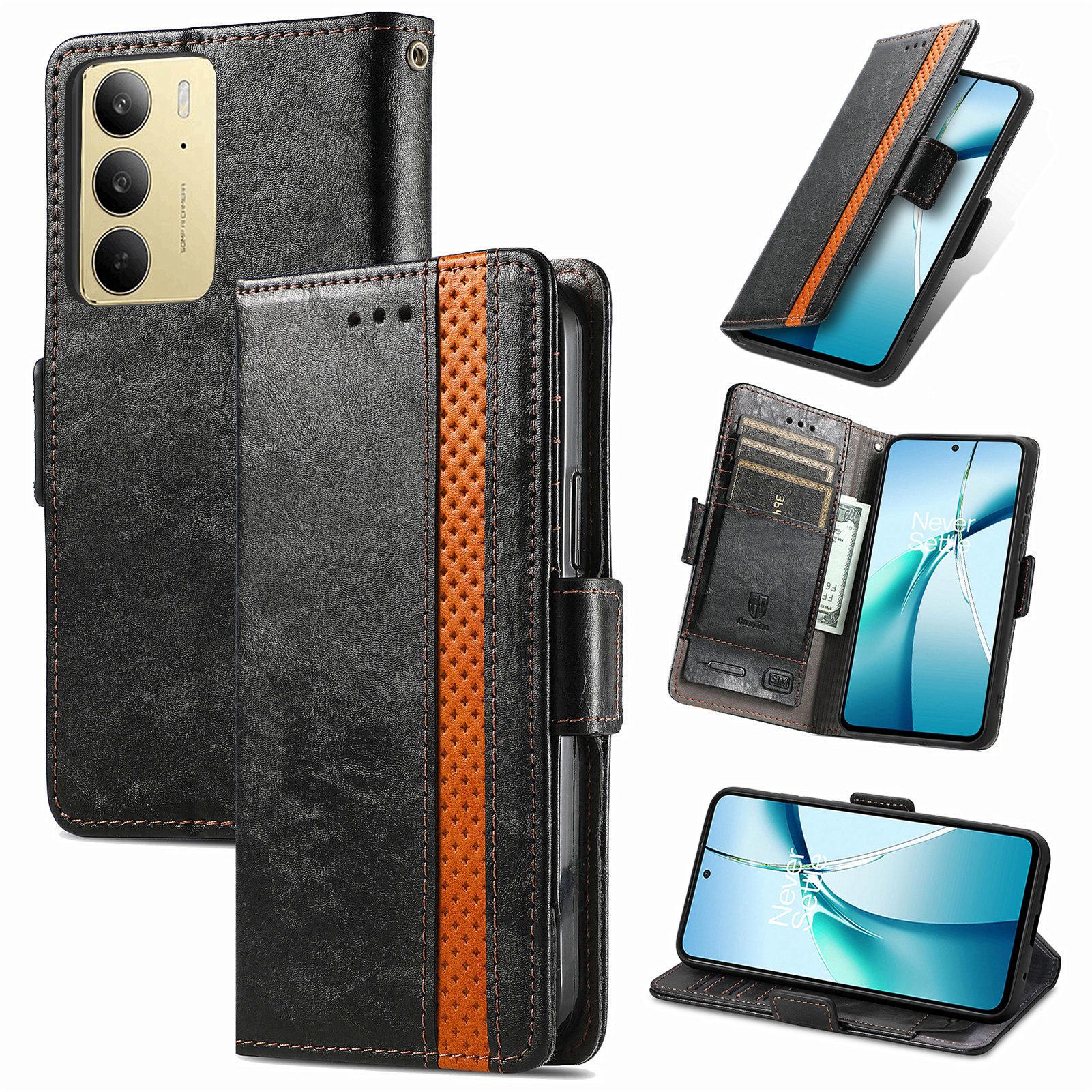 

Для Realme C75 4G Чехлы для телефонов CASENEO Чехол из ПУ кожи Подставка с кошельком с RFID-блокировкой Black