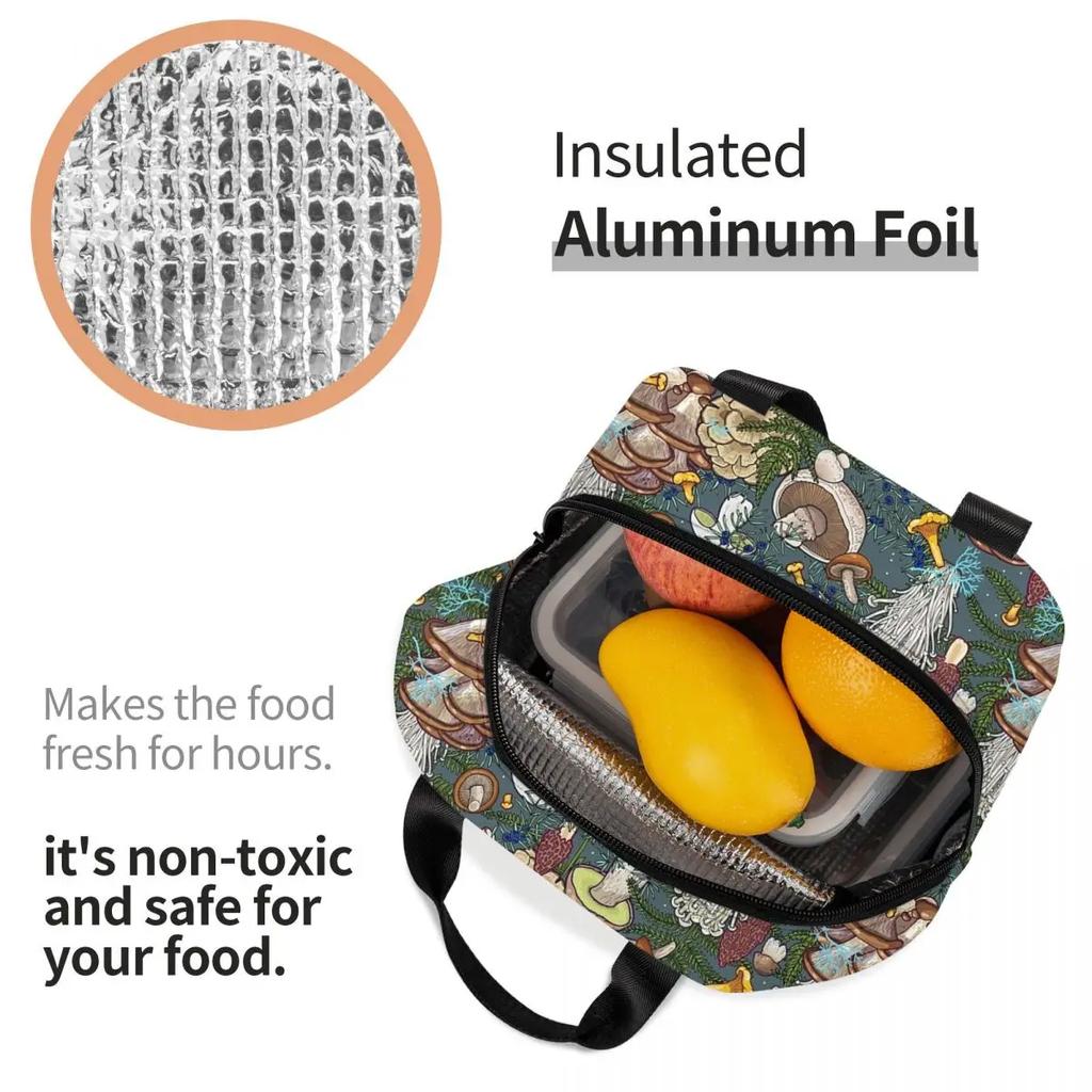 Mushroom Forest Insulated Lunch Bag for Women Leakproof Thermal Cooler Bento Box Office Picnic Travel