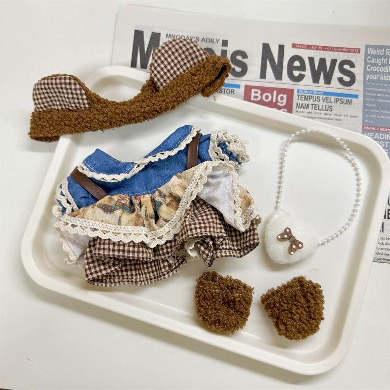 2025 New 20cm Plush Dolls Clothes Skirt with Headband Fashion 20cm Plush Doll Clothes Accessories