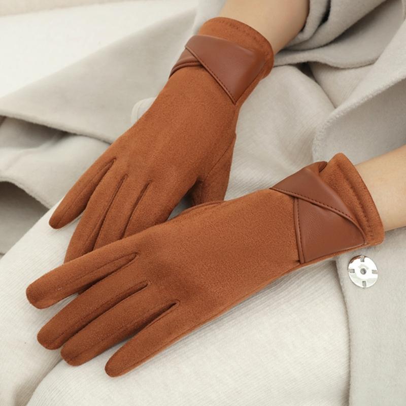 Women's Sueded Gloves with Fleece Lining for Warmth and Stylish Fashionable Bowknot Cuffs Hand Gloves for Daily Use