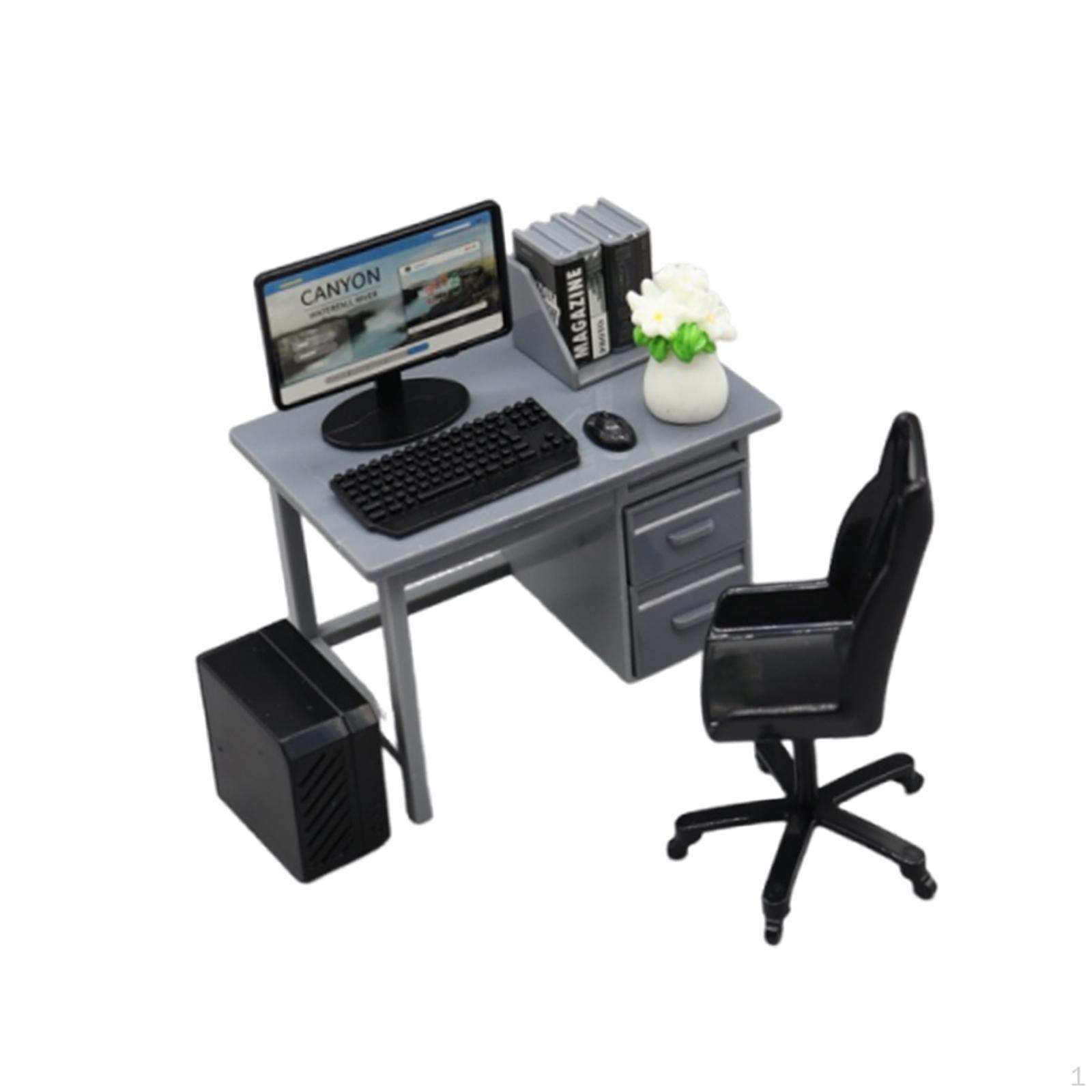 

Mini Office Desk And Chair Set, Role-playing Toy, Learning Model, Creative Children s gray flower
