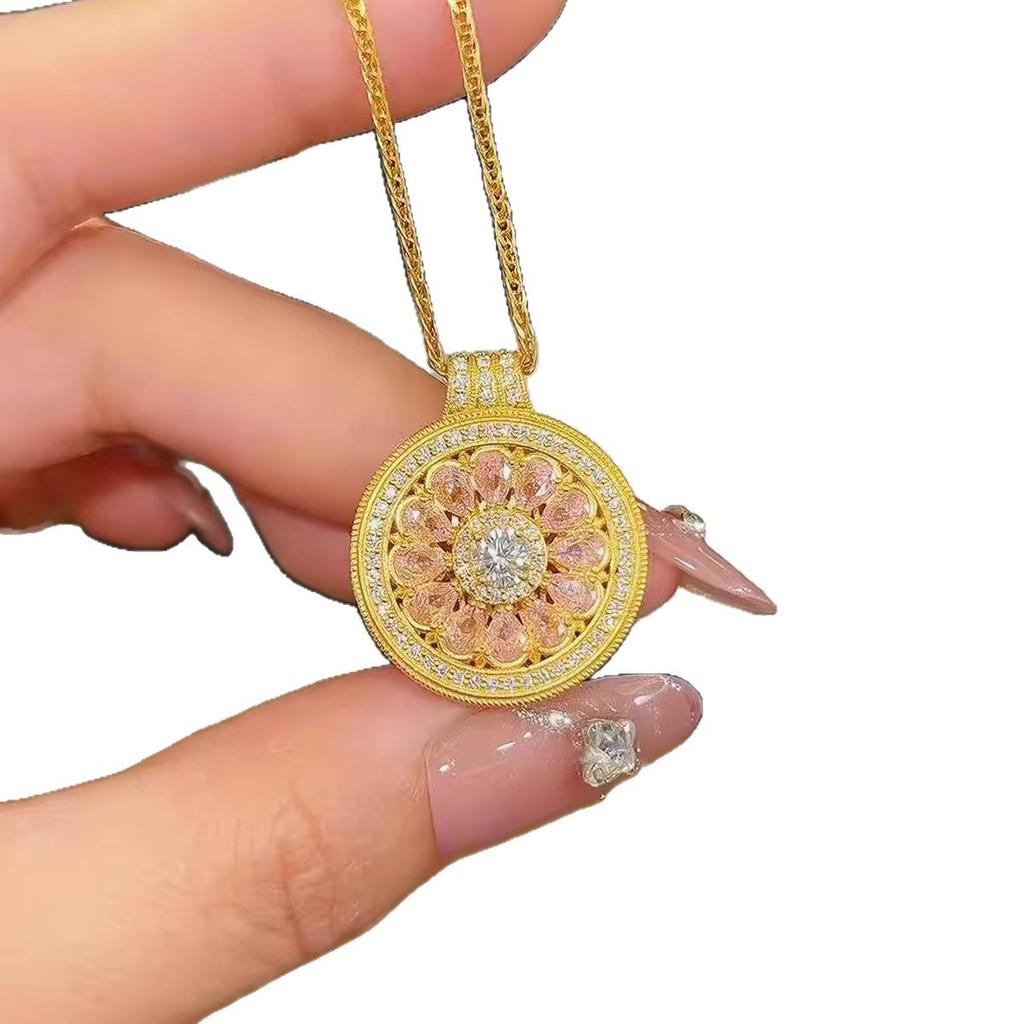 Gold pink rose window compass necklace bracelet women's new Chinese exquisite high-end light luxury collarbone chain versatile neck chain