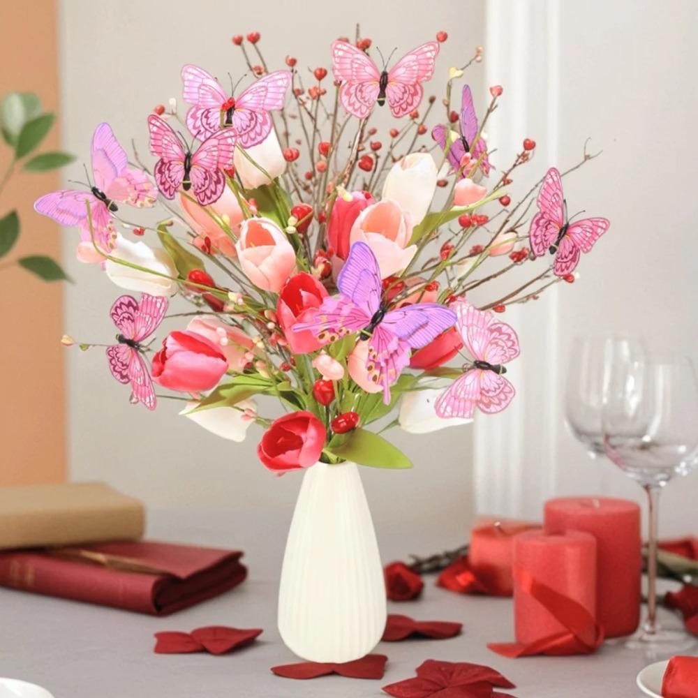 

Foam Berry Valentine s Day Heart Tulip Stem Festival Faux Tulip Picks Anniversary 45cm