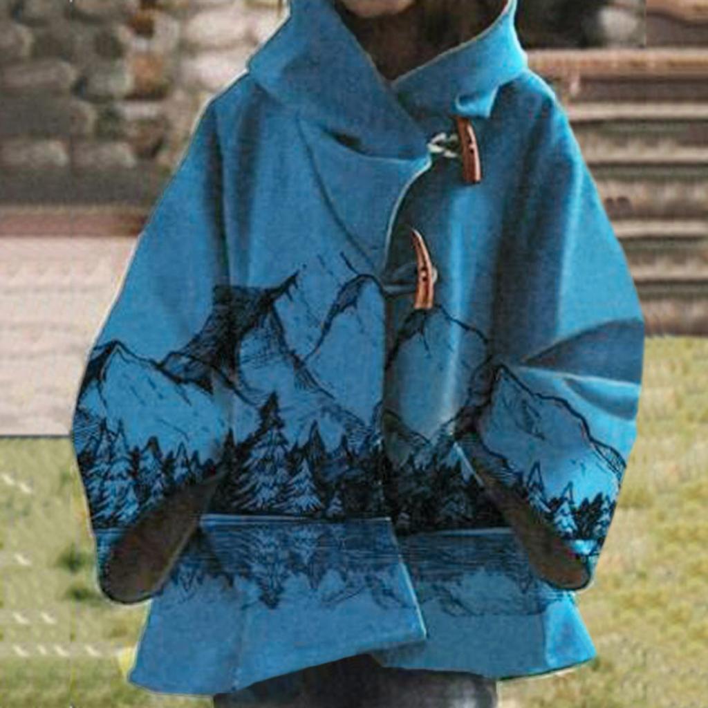 Women's  Winter Loose Horn Buckle Travel Style Cloak Coat
