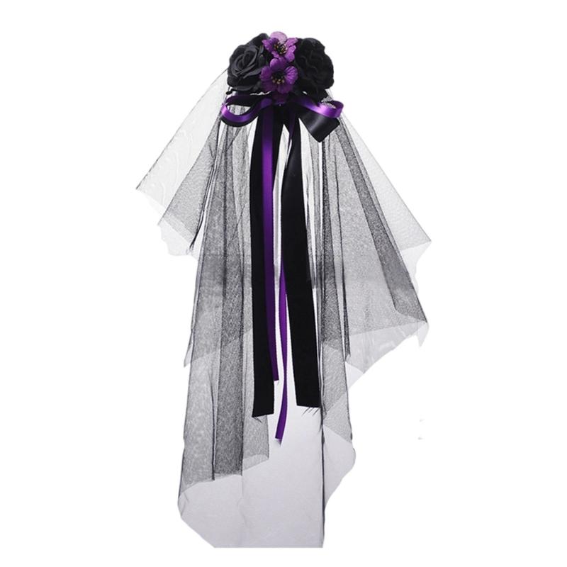 Women’s Halloween Witch Veil Gothic Style Ribbon Costume Headdress For Theme Parties And Cosplay