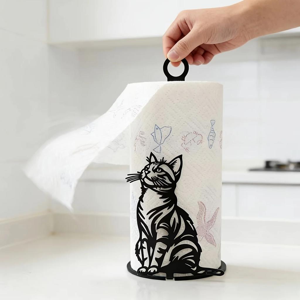 Cute Cat Paper Towel Stand, simple design for countertop placement, durable and budget-friendly kitchen storage