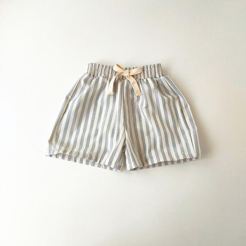 Spring & Summer Unisex Striped Linen-Cotton Kids Shorts – Cute, Casual, and Breathable Korean Style.
