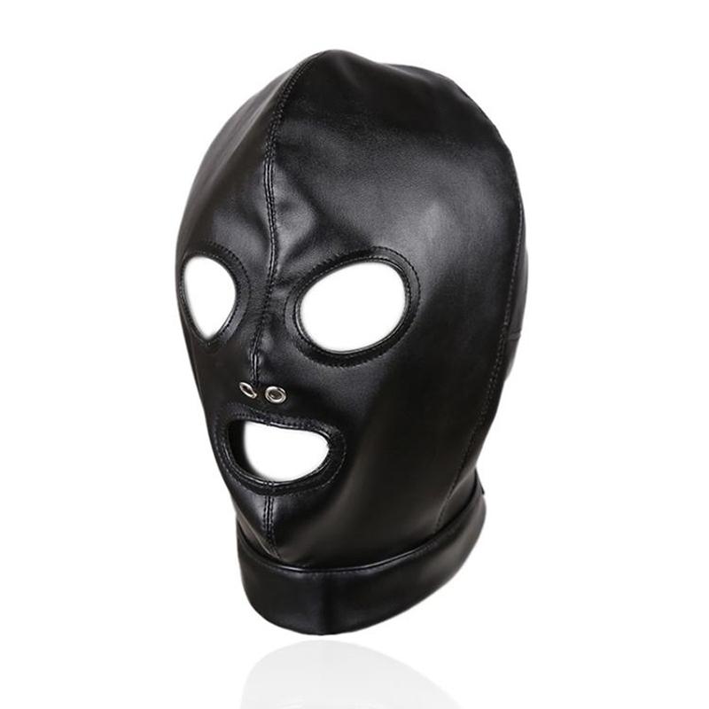 Slave Bdsm Bondage Head Mask PU Leather Hood SM Role Playing Game Erotic Party Mask Fetish Open Mouth and Eye Gimp Adult Sex Toy
