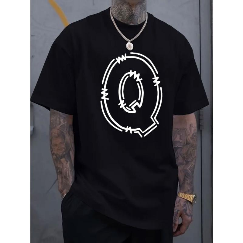 

Европейские размеры Простая и модная мужская футболка с круглым вырезом и короткими рукавами с принтом буквы Q, удобный и дышащий повседневный спортивный топ S чёрный