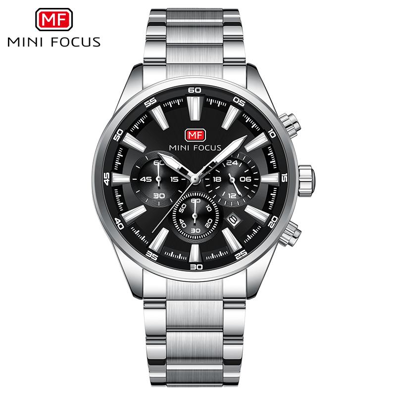 Men Multifunction Quartz Watch Stainless Steel Band Luminous Waterproof Business Casual Wristwatch 0634G