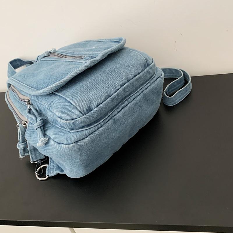 Vintage Solid Color Denim Backpack Large Capacity Multifunctional Chest Bag
