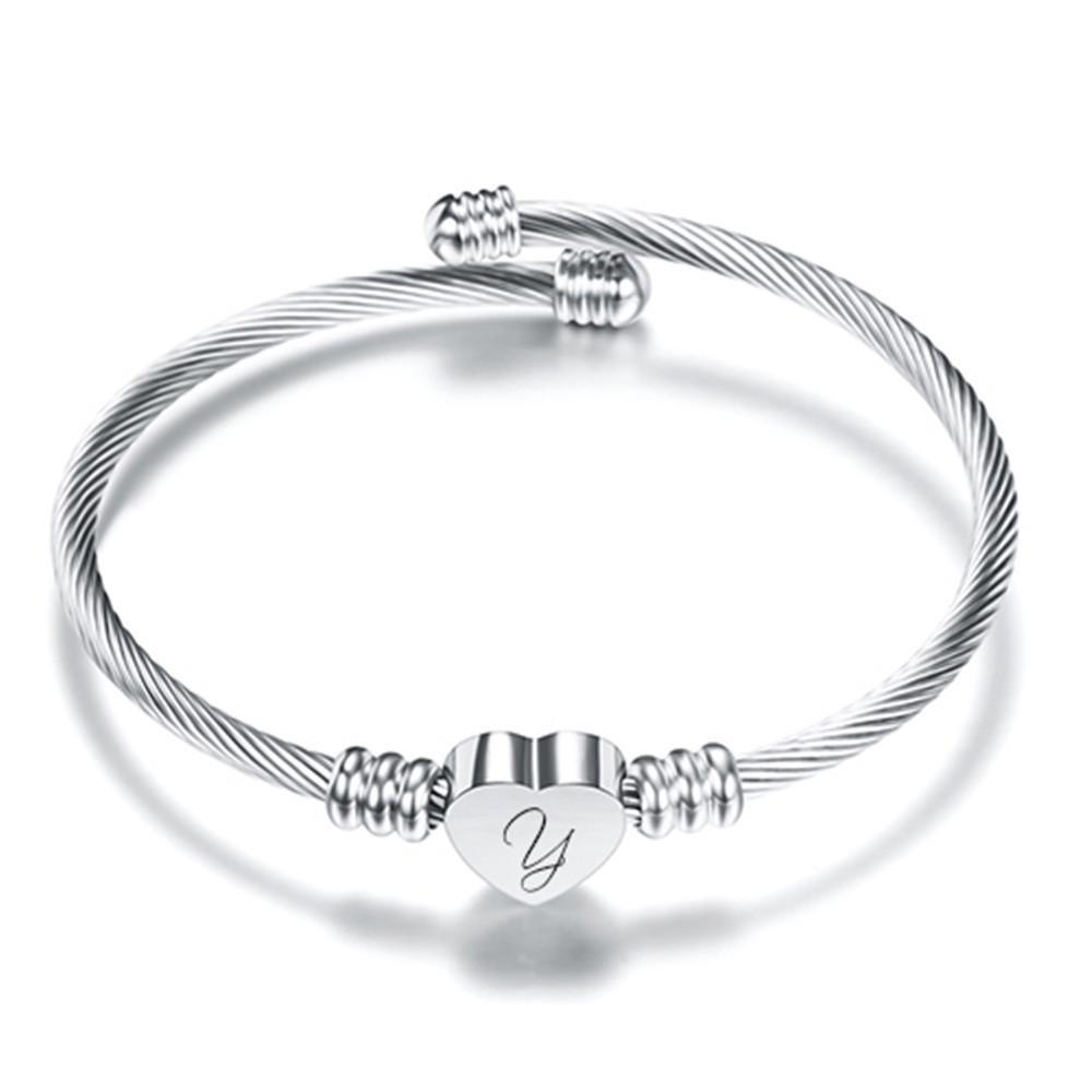 Stylish Women's Bracelet: Stainless Steel Peach Heart with Braided Cable and European-American 26 Letters Design