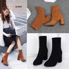 Classics Women's Boots Ankle Flock Fashionable Pointed Wearing Outside Autumn Winter New Item for Warmth Square Heel Women Shoes