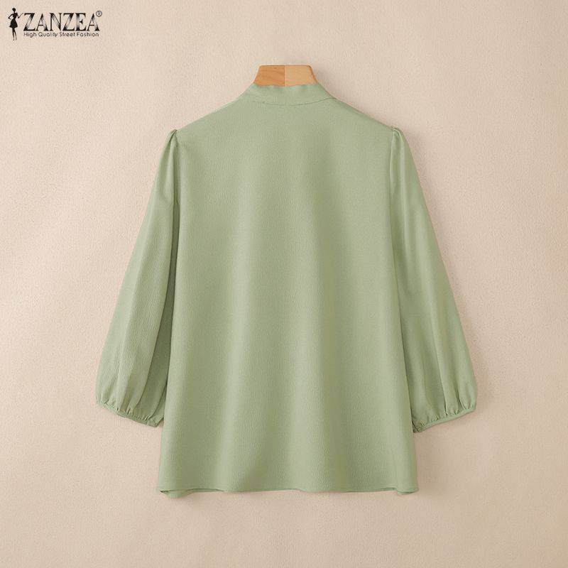 ZANZEA Damen Freizeit Rundhals Einfarbig 3/4 Ärmel Bluse