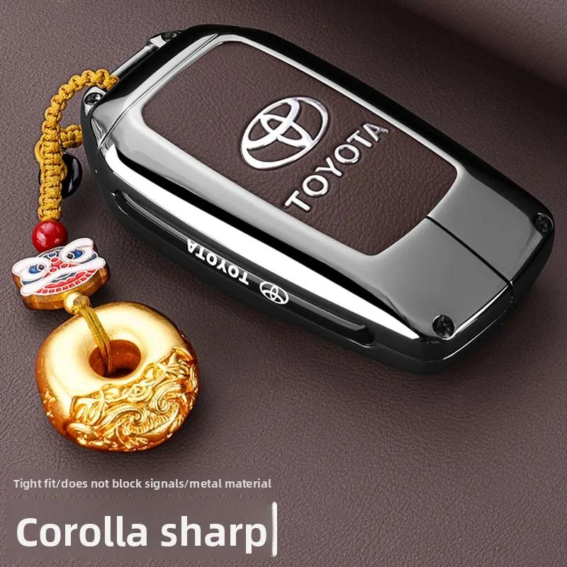 QHJS9 Zinc Alloy Leather Car Key Case Cover Shell for Toyota CHR Hilux Fortuner Land Cruiser 200 Camry Corolla Crown RAV4 Highland