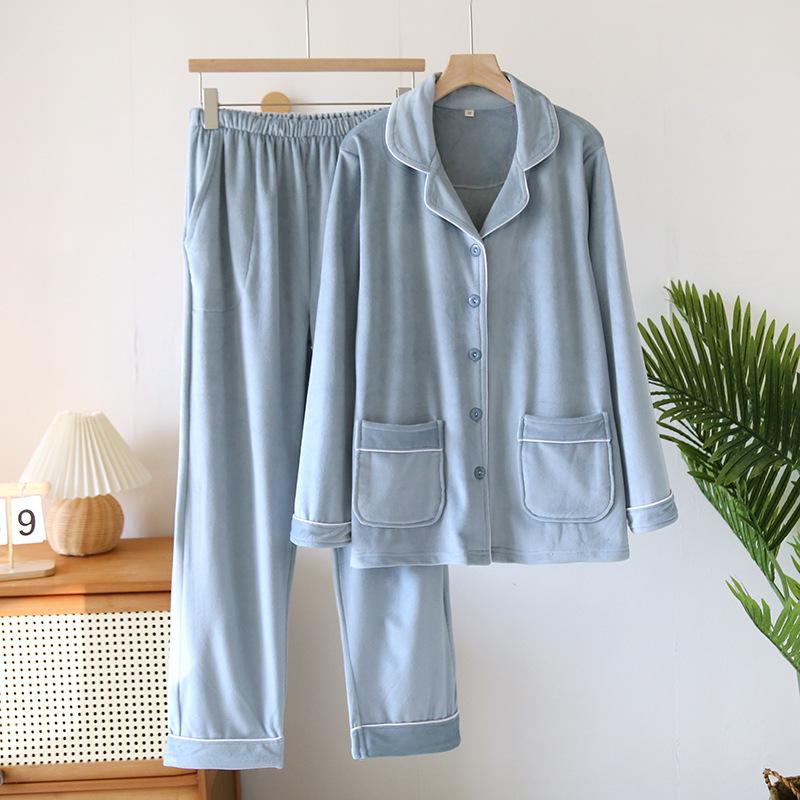 Women's Winter Fleece Pajama Set - Warm Cardigan, Long Sleeves, Side Pockets, Can Be Worn Outside in Spring and Autumn