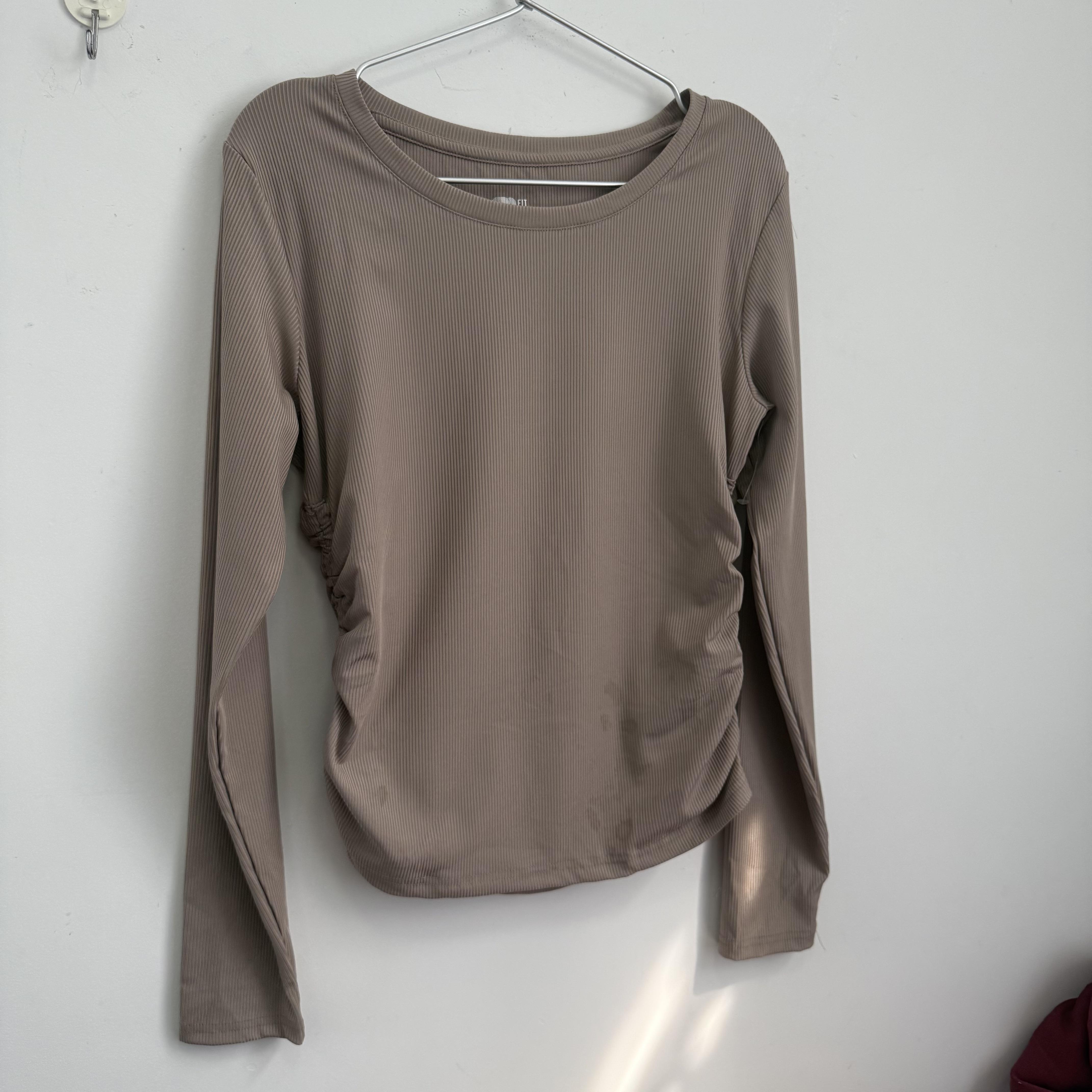 Women s Round Neck Long-Sleeved Ribbed Pleated Slimming Yoga Wear Long-Sleeved L