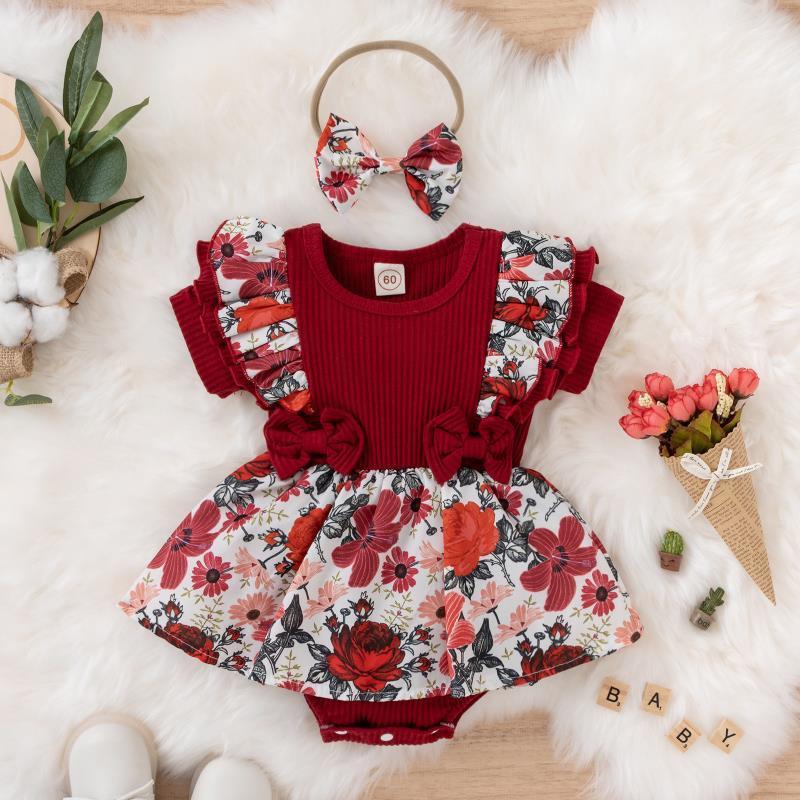 Summer Floral Short Sleeve Newborn Romper for 0-1 Year Olds - European & American Style