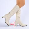 Pleated High Heeled Knee High Boots for Women Pointed Toe Chunky Heel Boots Woman Autumn Winter PU Leather Long Botas Mujer 2025