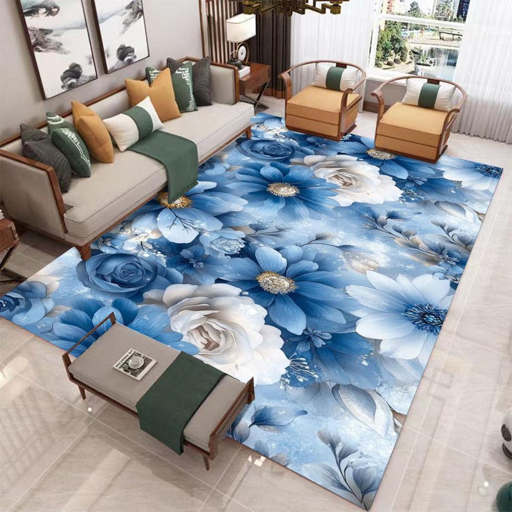 

Ковер для гостиной с узором пиона синего и белого цвета, нескользящий, большой ковер со светло-голубым фоном для современного домашнего декора, напольный коврик 40x60cm