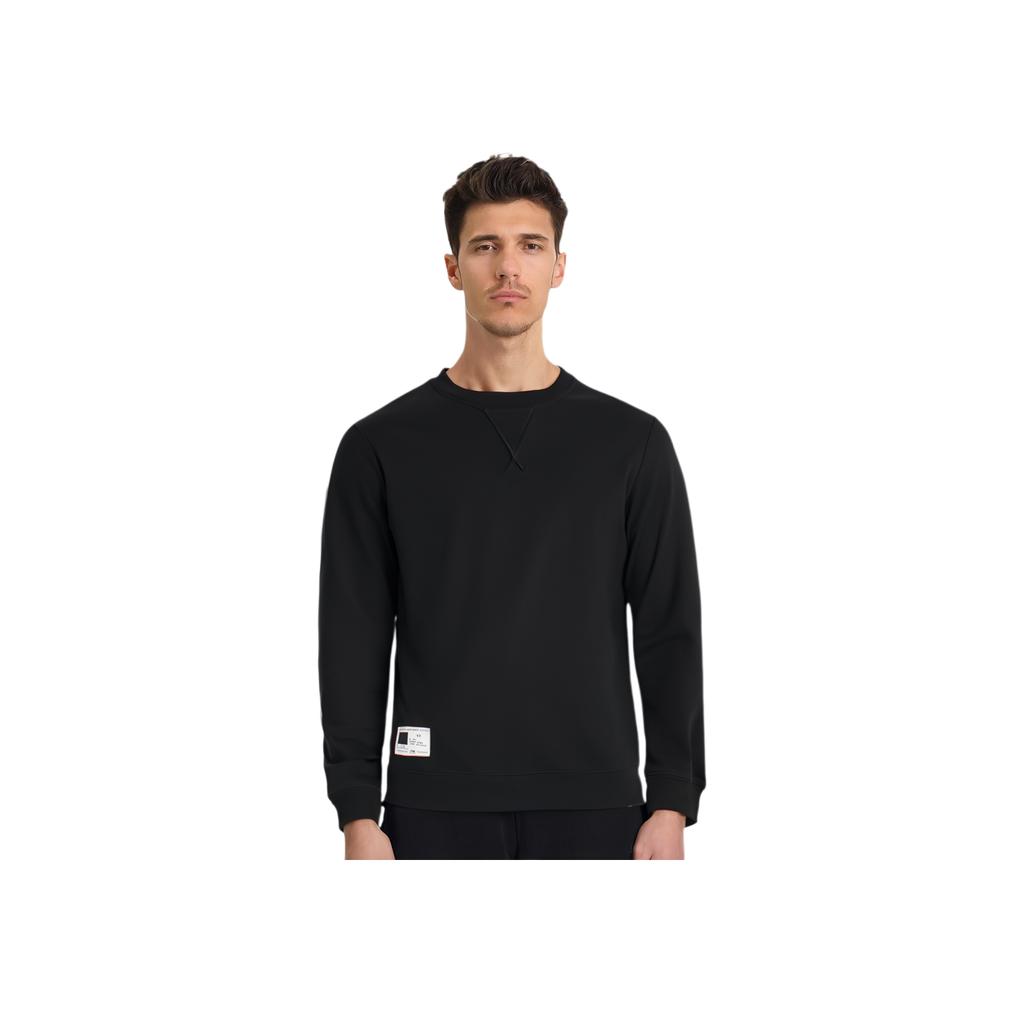 Futter Sport Trend Serie Einfarbig Kleines Logo Pullover Langarm Rundhalsausschnitt Sweatshirt Herren Oberteile Schwarz AWDT073-4