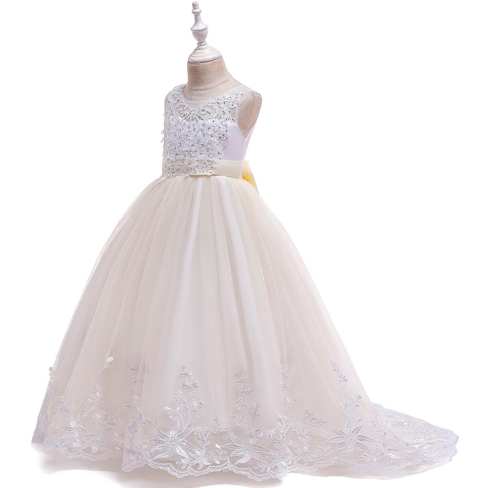 2024 Embroidered Princess Wedding Dress for Girls with Bow Tail
