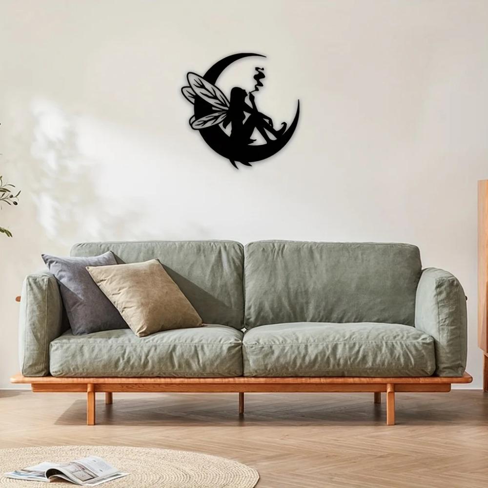 1pc Black Metal Fairy Wall Decor – Moon Phase Wall Art for Indoor/Outdoor Home Decor, Elegant Fairy Gifts for Room, Iron Crafts