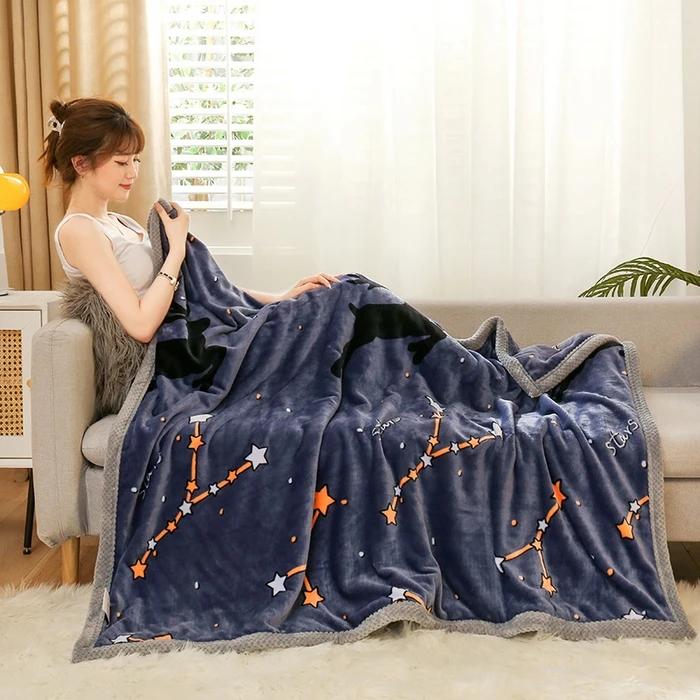 2025 New Winter Double-sided Thickened Warm Pineapple Grid Wide-sided Double-sided Milk Fleece Blanket Sofa Blanket