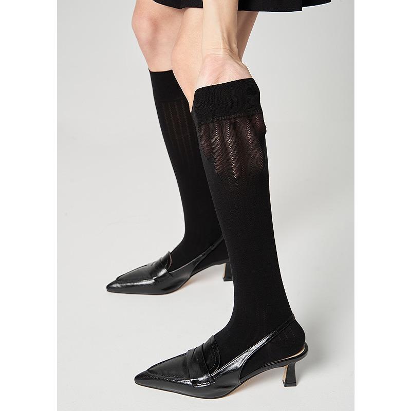 

Женские весенне-летние тонкие хлопковые сетчатые прохладные носки до колена 1 pair чёрный