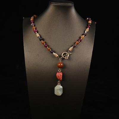 Vintage Dopamin Natursten Agatpärlor Pärlstavad Citronjade Hänge Nytt Kinesiskt Halsband Hög Känsla Mångsidigt Set