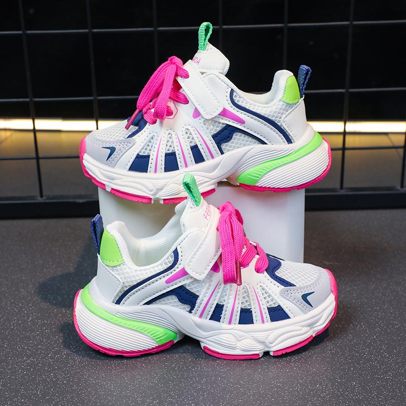 

Girl s Color Block Mesh Breathable Chunky Shoes Comfy Non Slip Lace Up Durable Sneakers For Kid s Outdoor Activities 25 розовый