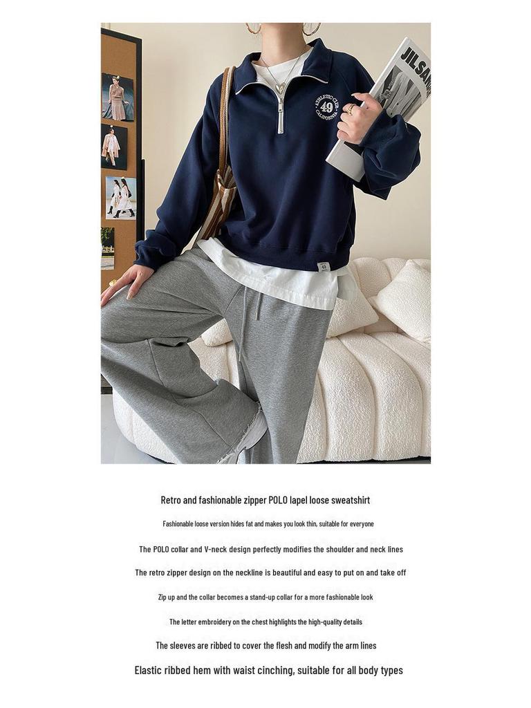 Polo Sinan z amerykańskim zamkiem błyskawicznym i klapą: Sweter o luźnym kroju z dodatkiem aksamitu, Kolekcja Jesień/Zima SN2019