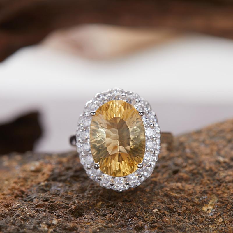 White Purple Citrine S925 Sterling Silver 18K Gold Natural Color Treasure Ring Light Luxury Premium Index Finger Ring Energy Jewelry