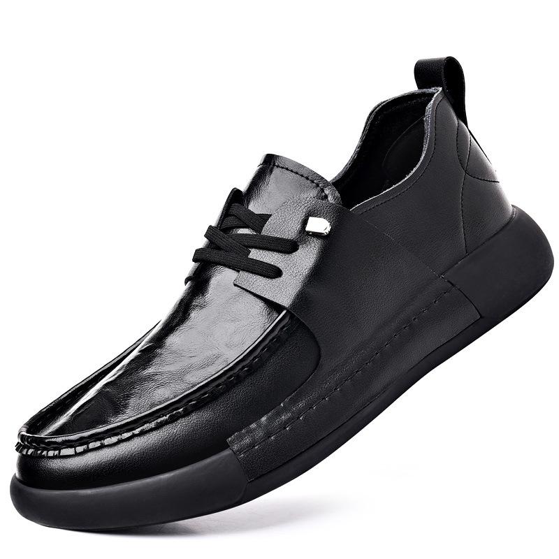 

Leather shoes men s niche casual lace-up British style men s shoes round head hand scratch trendy men s loafers 38