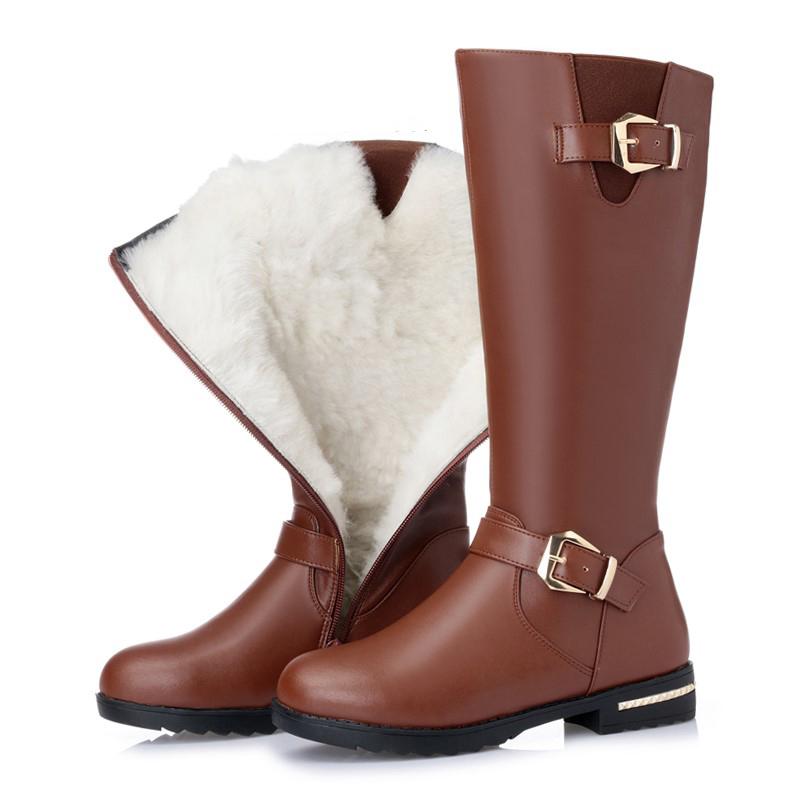 

Высокие сапоги женские из натуральной кожи, натуральной шерсти, теплые женские зимние сапоги, женские сапоги для езды на велосипеде большого размера 42