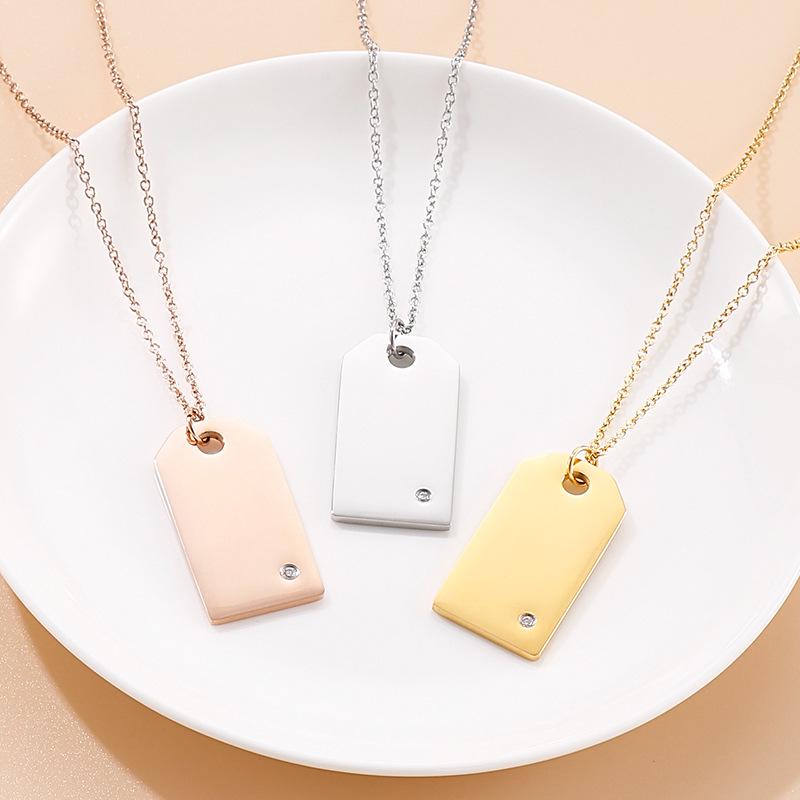 Korean Style Stainless Steel Diamond Inlaid Dog Tag Couple Necklace