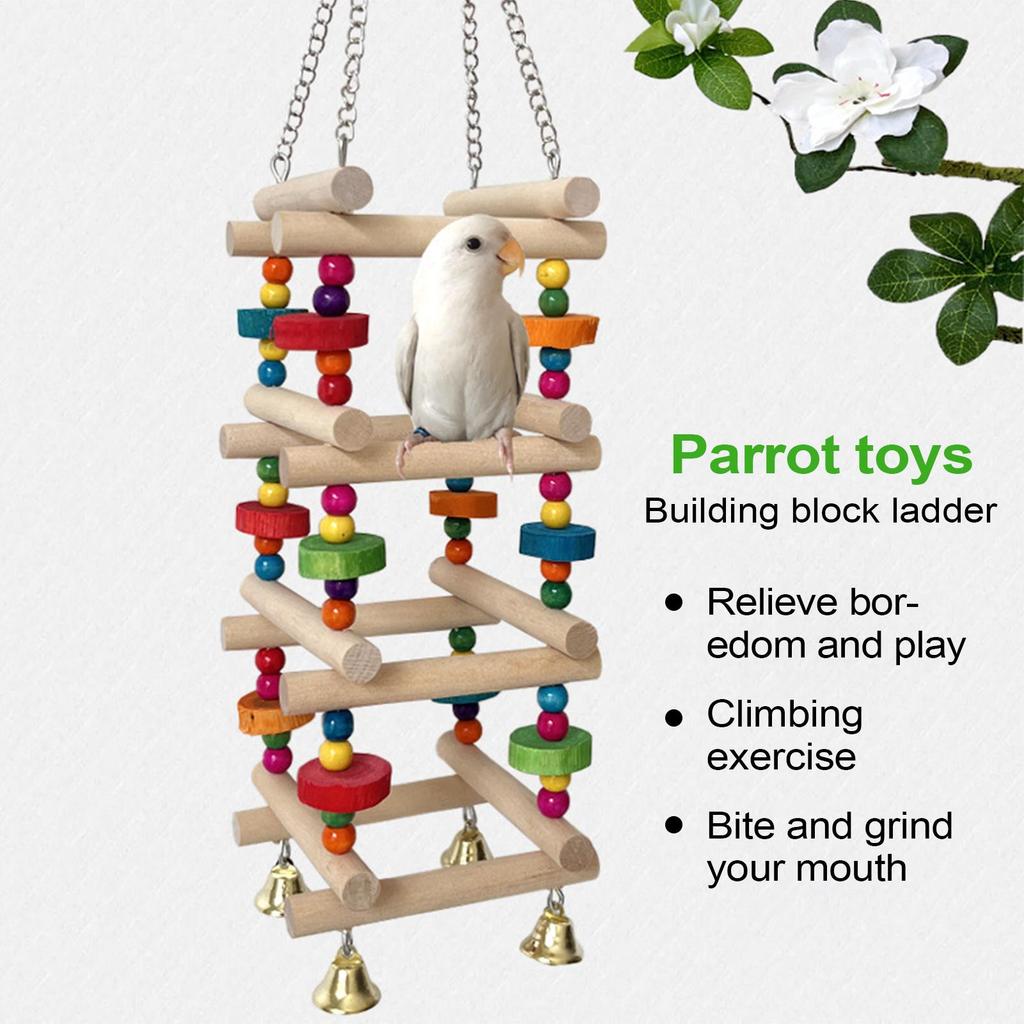 Parrot Chewing Toys Wood Ornament Natural Wooden Bird Climbing Toy Safe Multifunctional Woodpecker Accessories for Adults Pet