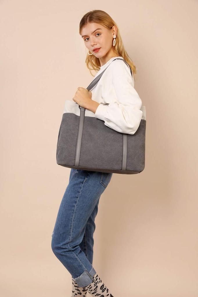 Tote Bag for A4 Large Shoulder Shoulder Bag [manukori] Women, Canvas, Size, Capacity, Bag, (grey)