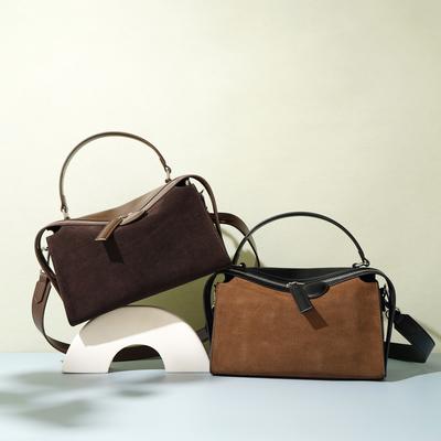 High-end Fashion Boston Matte Leather Women's Bag Versatile Handbag Brown Coffee Color
