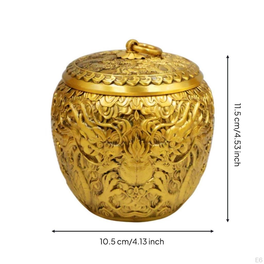 Copper Alloy Tea Tin Canister with Lid Decorative Storage Container Embossed