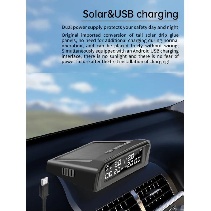 Truck Tire Pressure Monitoring Automatic Alarm System Solar/usb Powered External Waterproof Suitable for Rvs/pickup Trucks