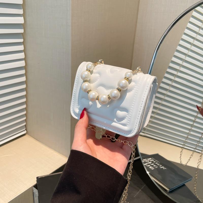 New Solid Color Chain Shoulder Messenger Commuter Small Square Bag Fashionable Versatile Mini Pearl Handbag Bag
