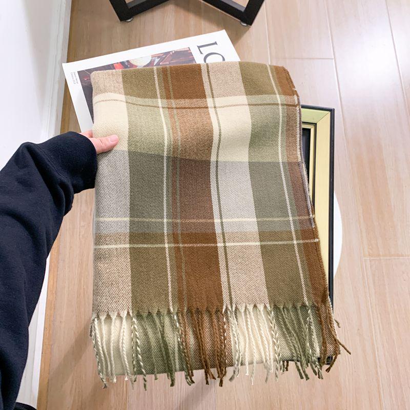 Women's Faux Cashmere Plaid Scarf - Korean Style, Thick & Warm Autumn/Winter Shawl